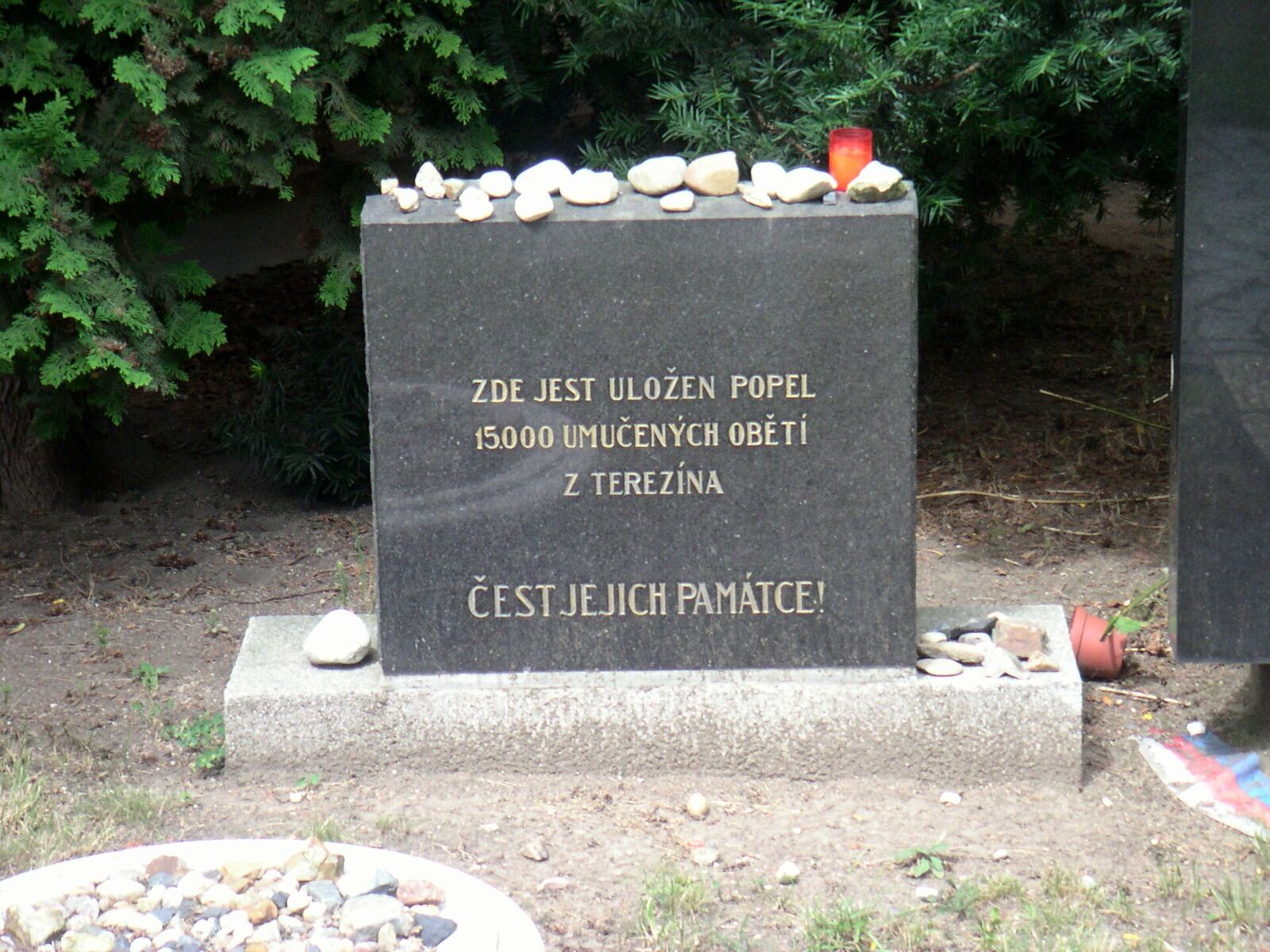 Stone marking the ashes of 15,000 victims of Terezin, in the New Jewish Cemetery, Prague